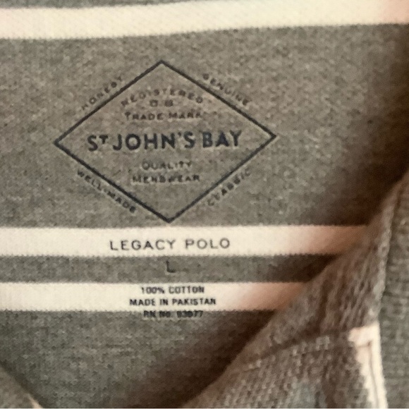 St. John’s Bay Mens size Large gray and white striped short sleeve polo shirt. - Picture 4 of 5